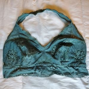 Aerie Lace Halter Bralette, Sage Green, Size XL